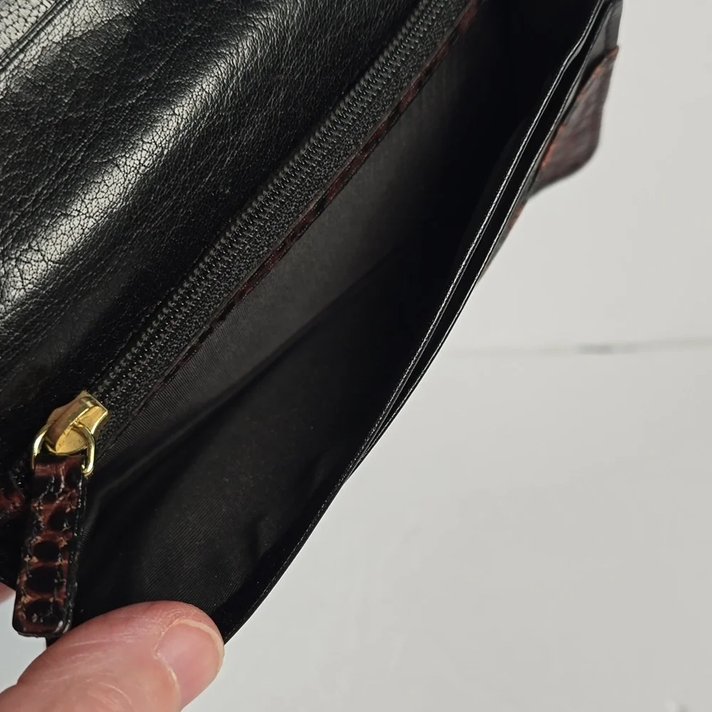 Brahmin Ady Tuscan Collection Wallet Black Leather Brown Croc Embossed Trim